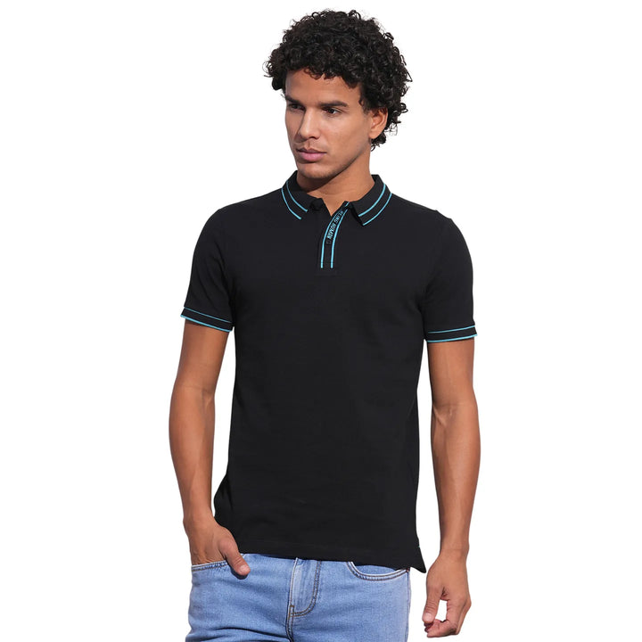 Black Regular Fit Men's Polo T-Shirt by Being Human Clothing