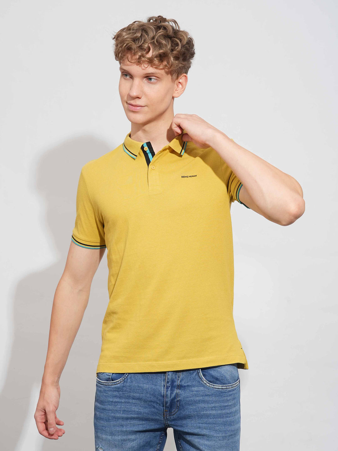 Khaki Regular Fit Men's Polo T-Shirt by Being Human Clothing
