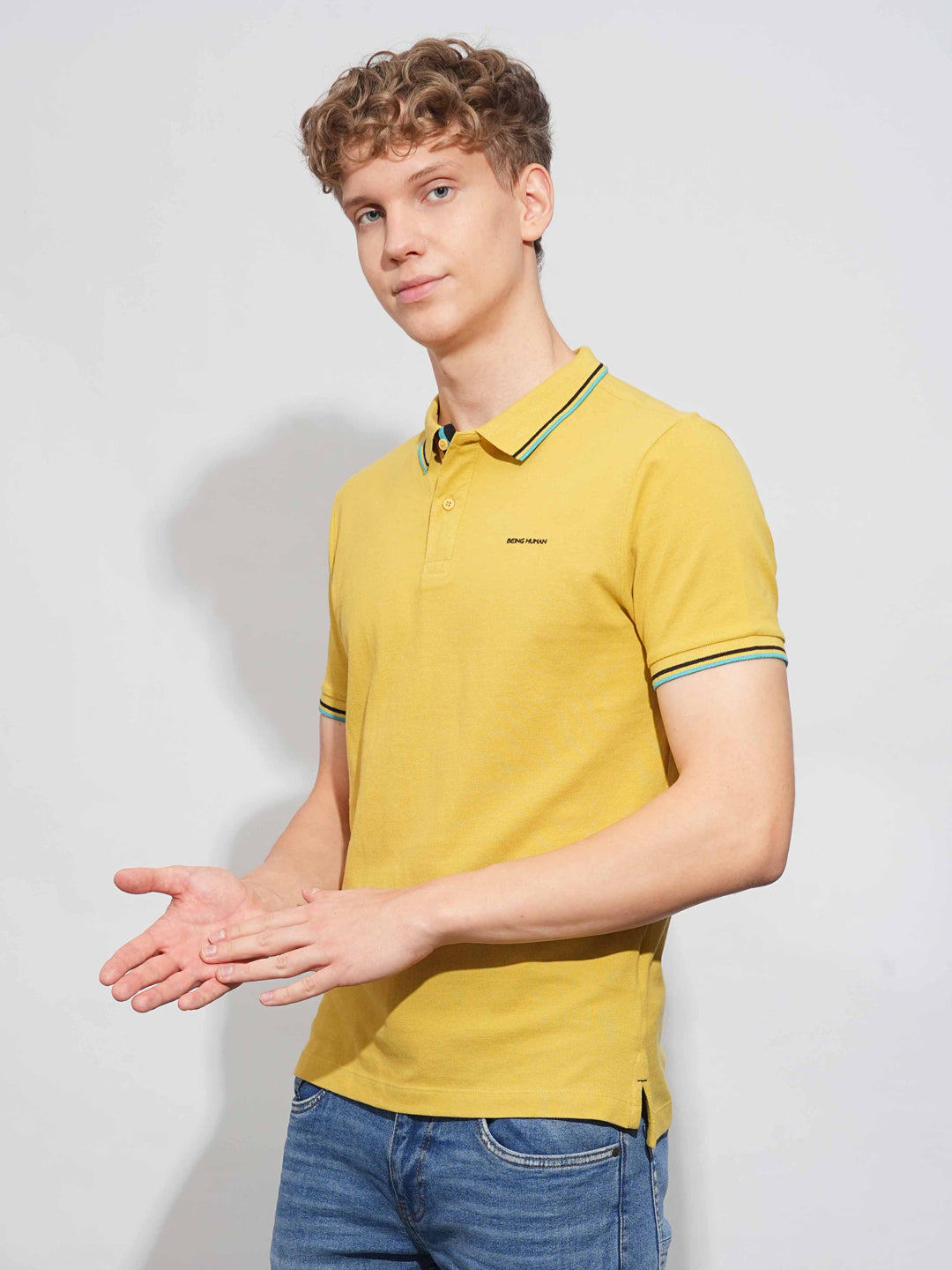 Khaki Regular Fit Men's Polo T-Shirt by Being Human Clothing