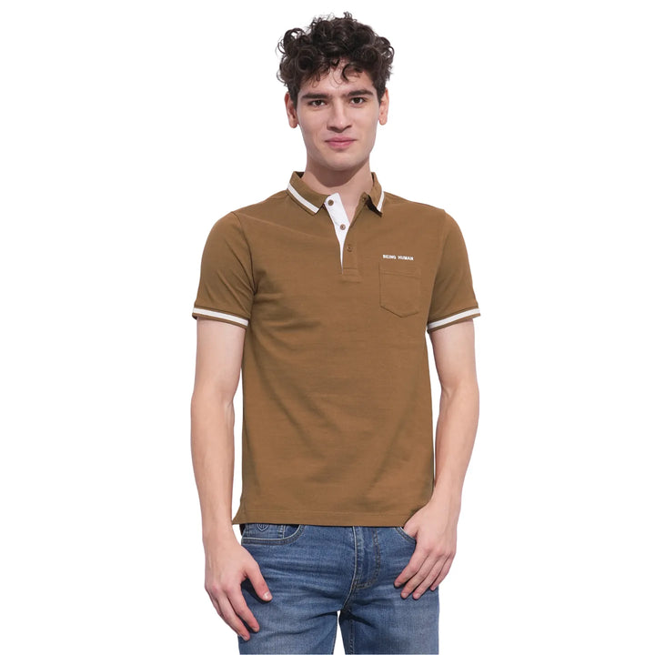 Brown Regular Fit Men's Polo T-Shirt