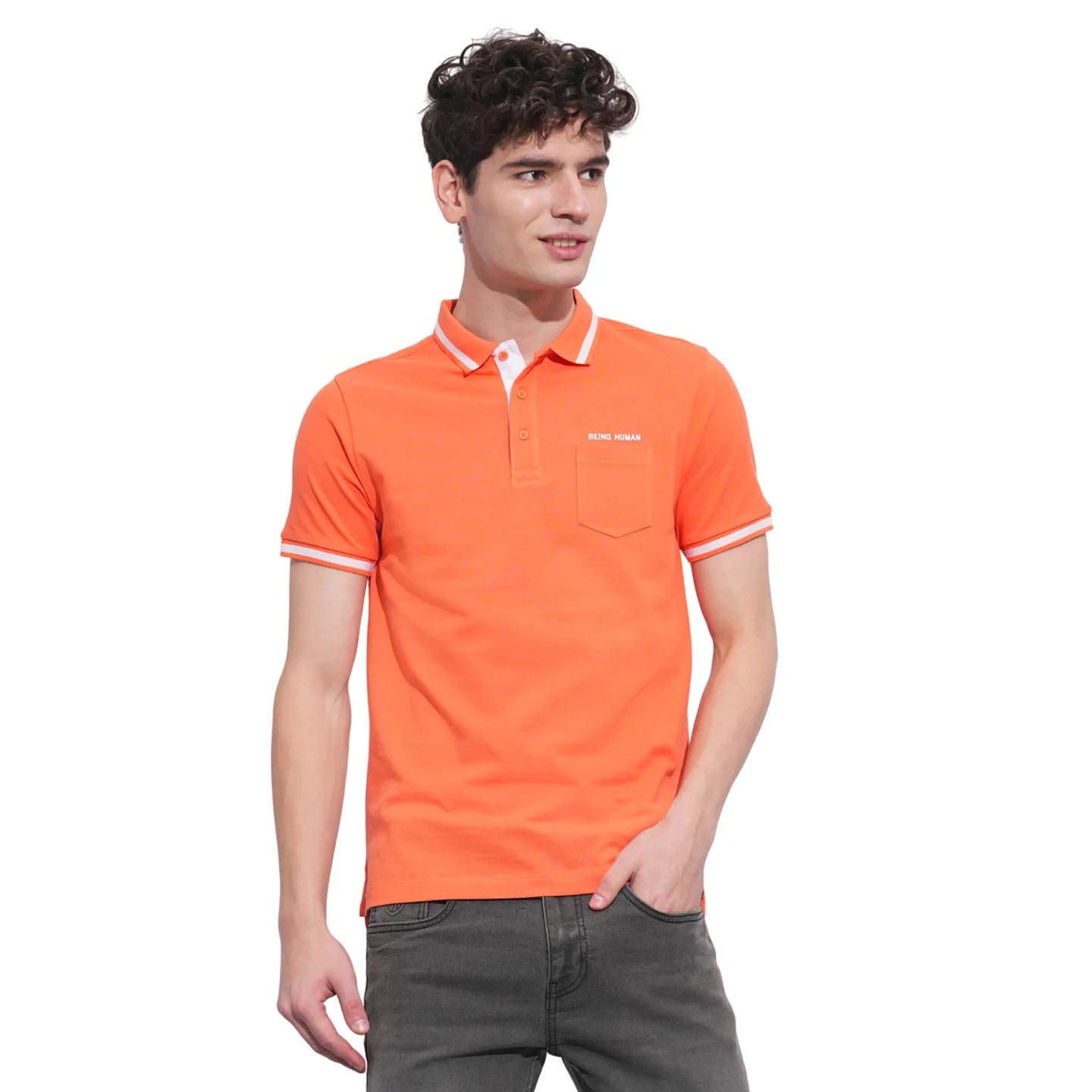 Being Human Clothing Mens-Top Polo Neck Lt_Orange