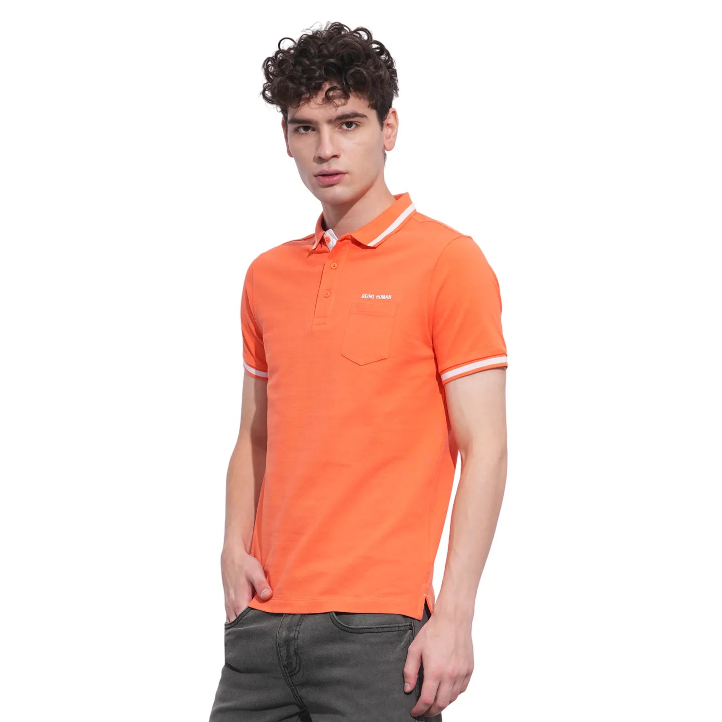 Being Human Clothing Mens-Top Polo Neck Lt_Orange
