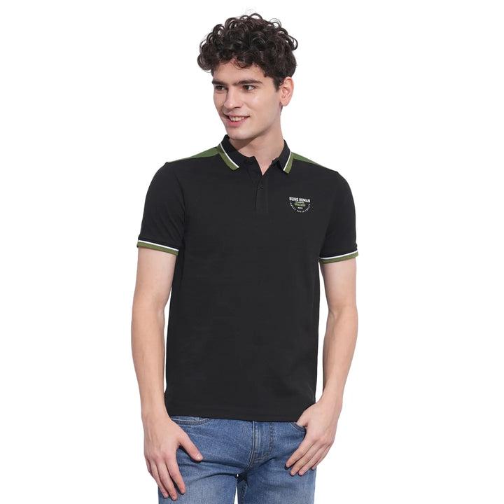 Black Regular Fit Men's Polo T-Shirt