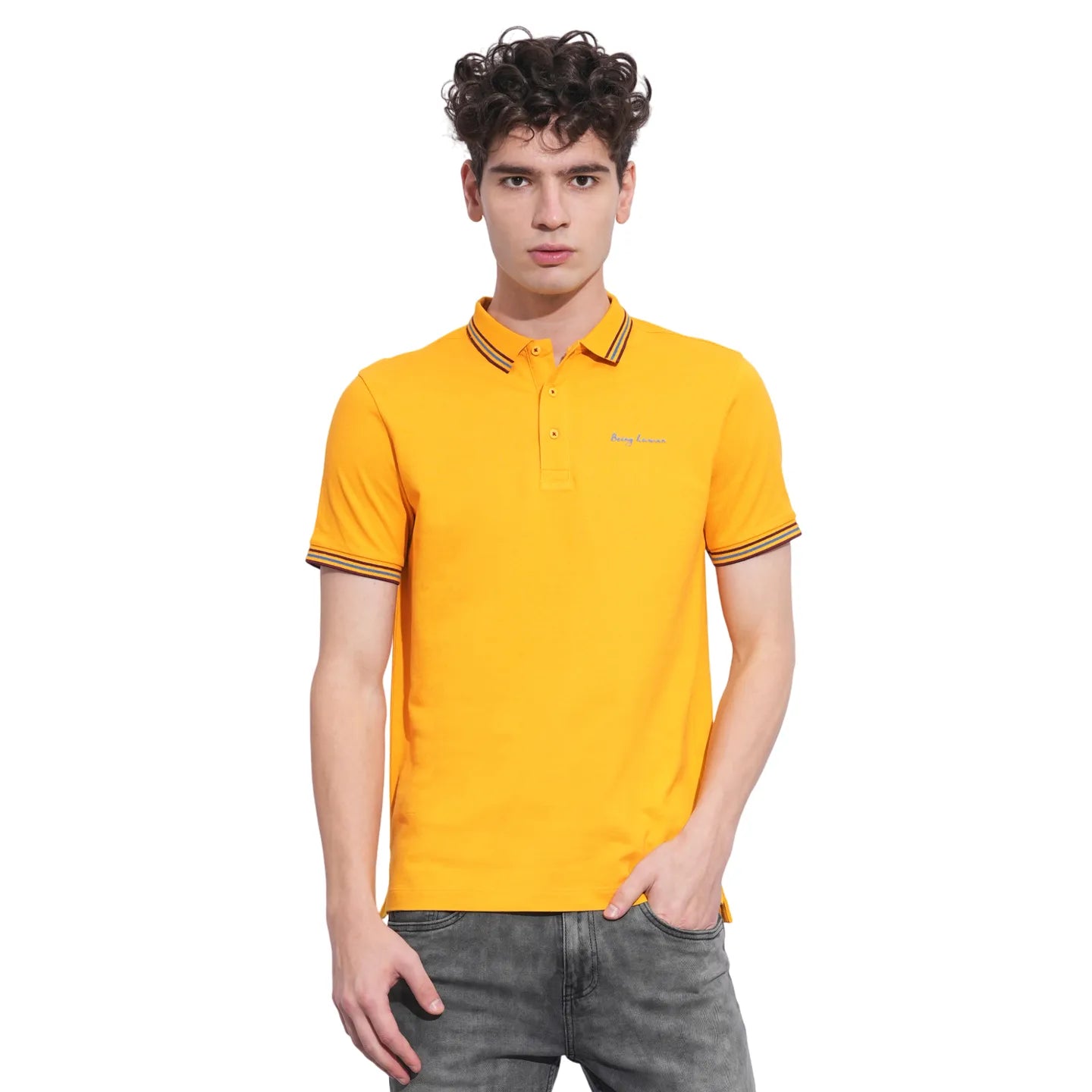 Mustard Regular Fit Men's Polo T-Shirt by Being Human Clothing