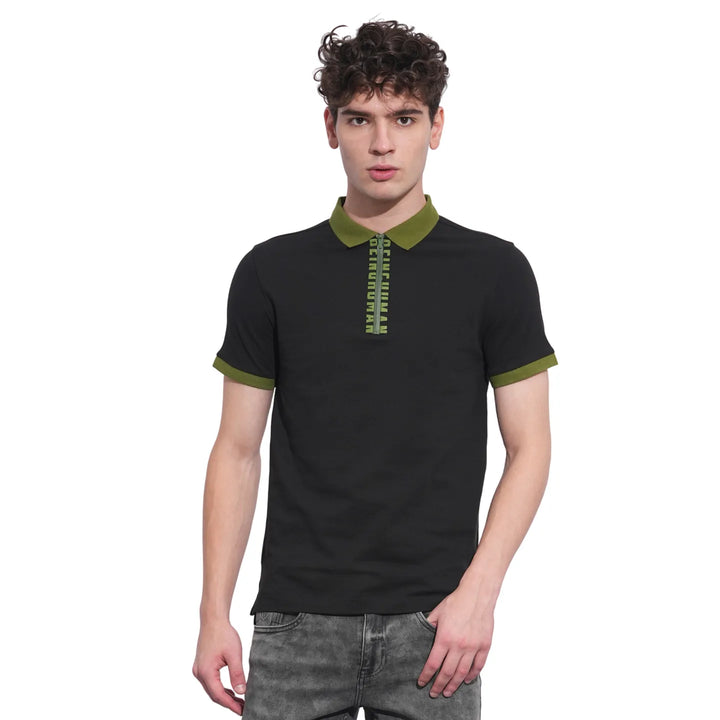 Black Regular Fit Men's Polo T-Shirt