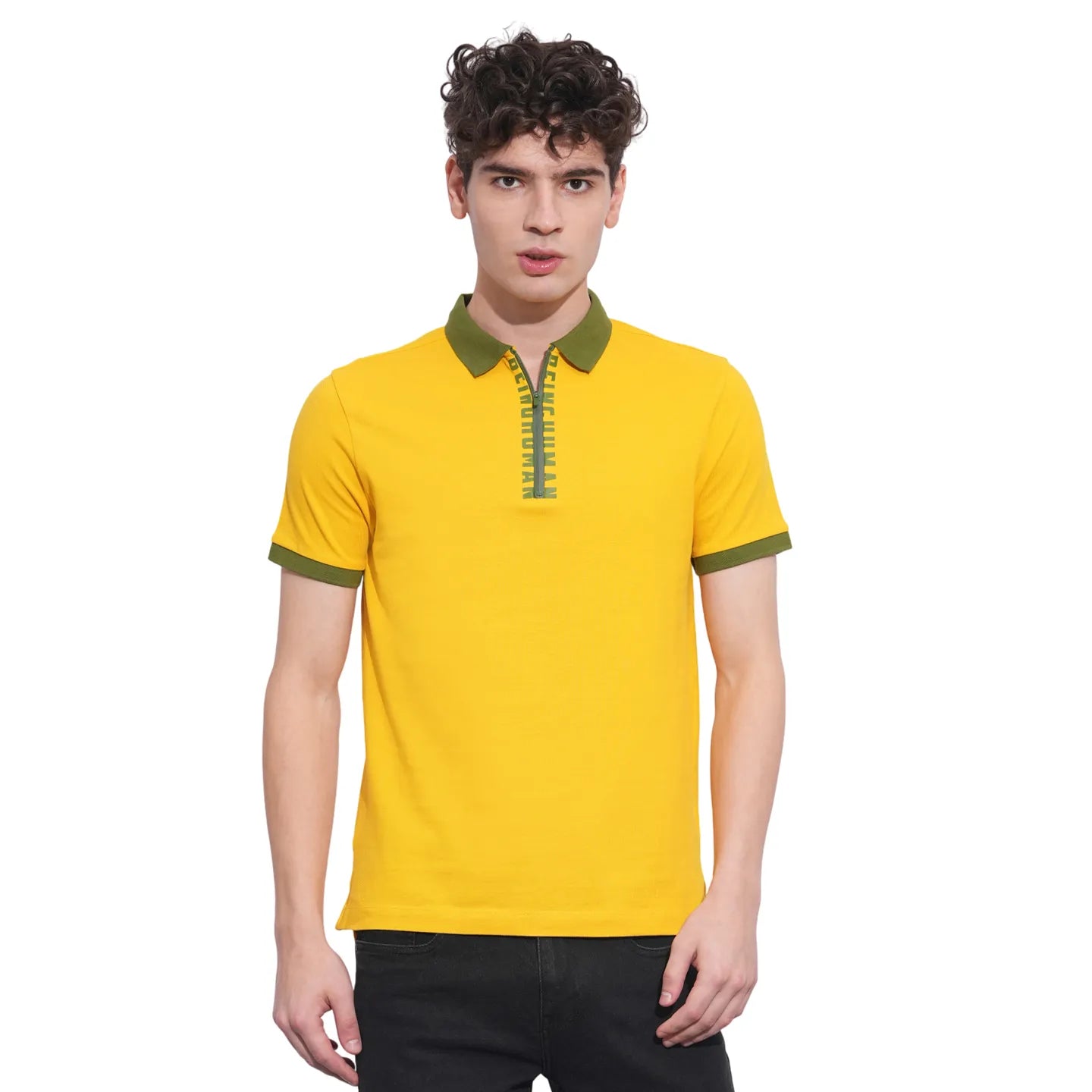 Mustard Regular Fit Men's Polo T-Shirt by Being Human Clothing