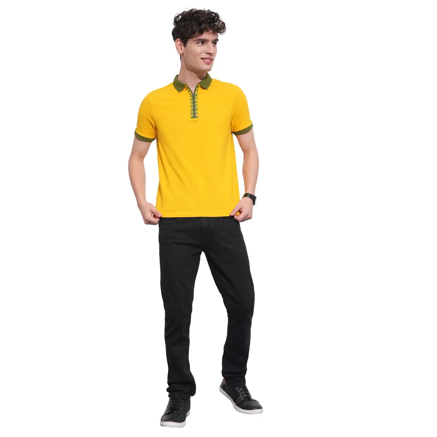 Mustard Regular Fit Men's Polo T-Shirt by Being Human Clothing