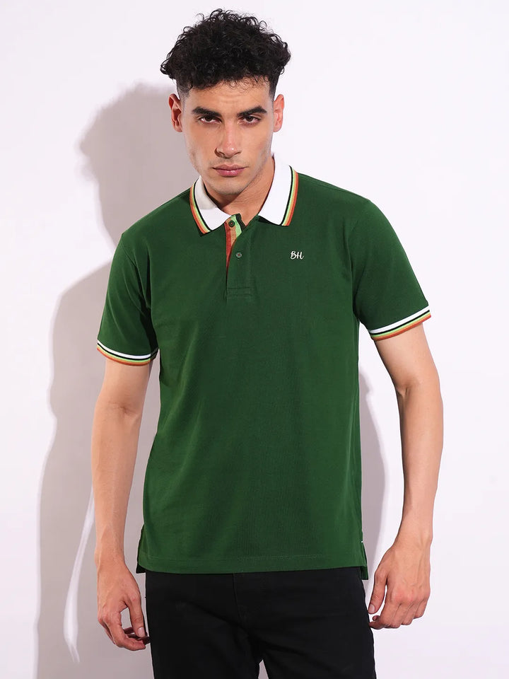 Dark Green Regular Fit Men's Polo T-Shirt
