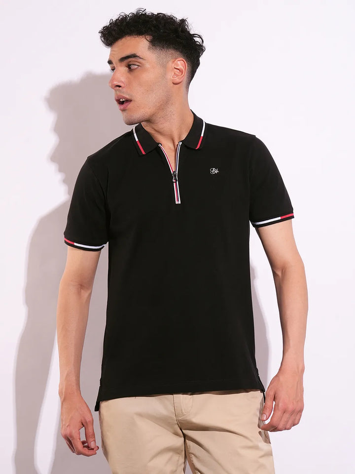 Black Regular Fit Men's Polo T-Shirt