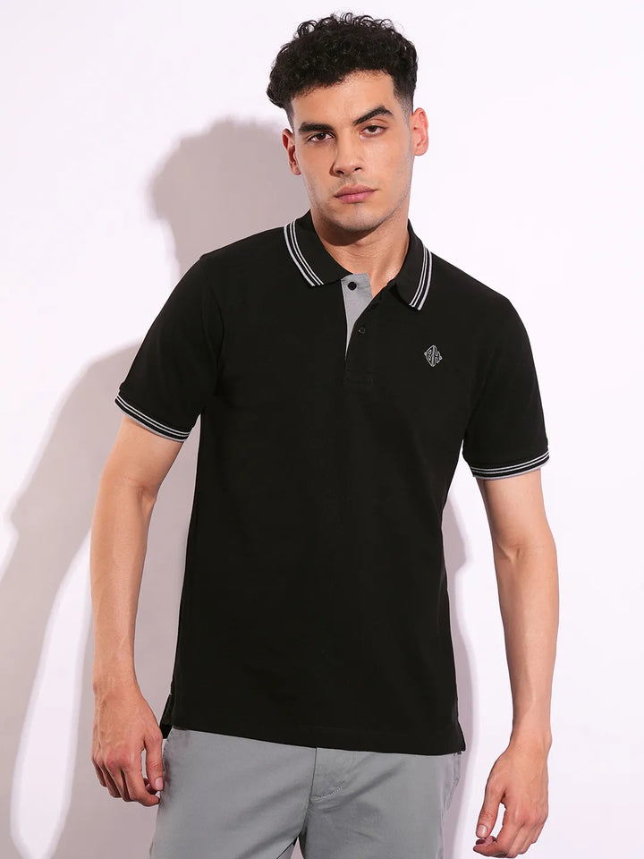Black Regular Fit Men's Polo T-Shirt