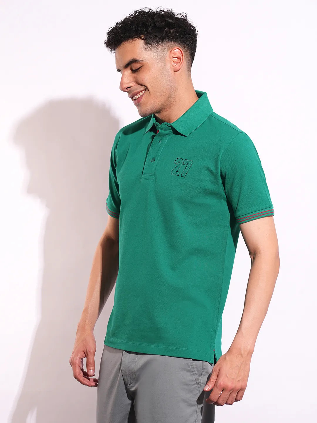 Green Regular Fit Men's Polo T-Shirt by Being Human Clothing