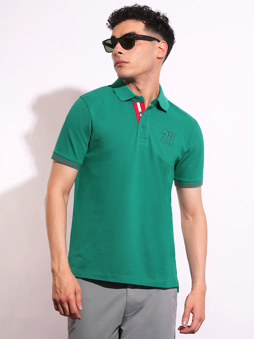Green Regular Fit Men's Polo T-Shirt by Being Human Clothing