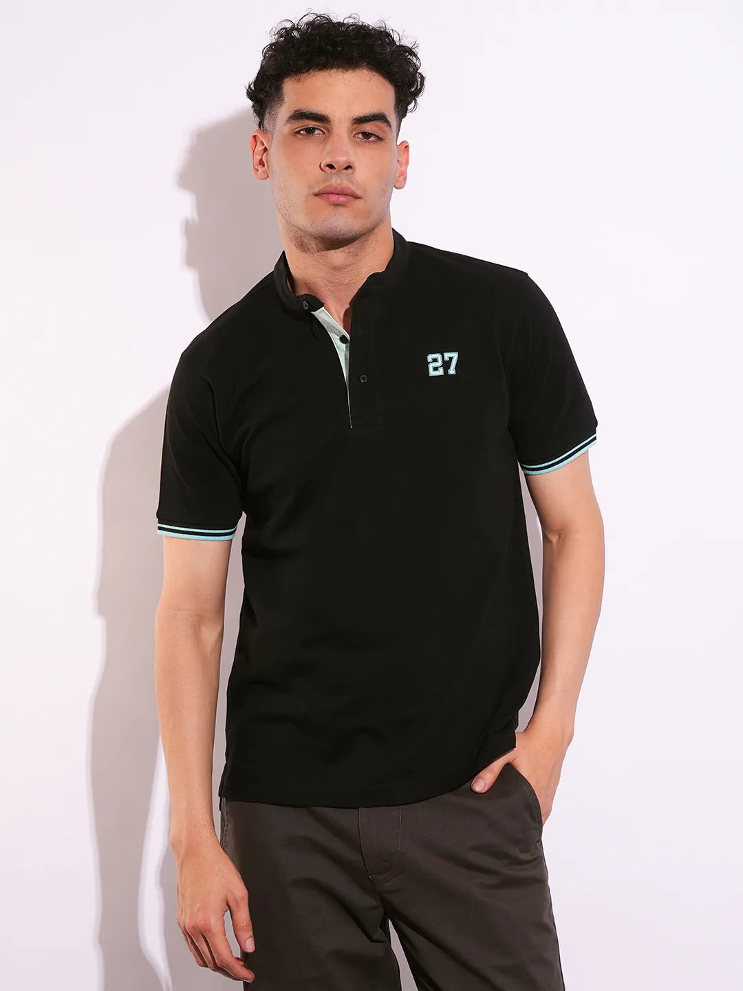 Black Regular Fit Men's Polo T-Shirt by Being Human Clothing