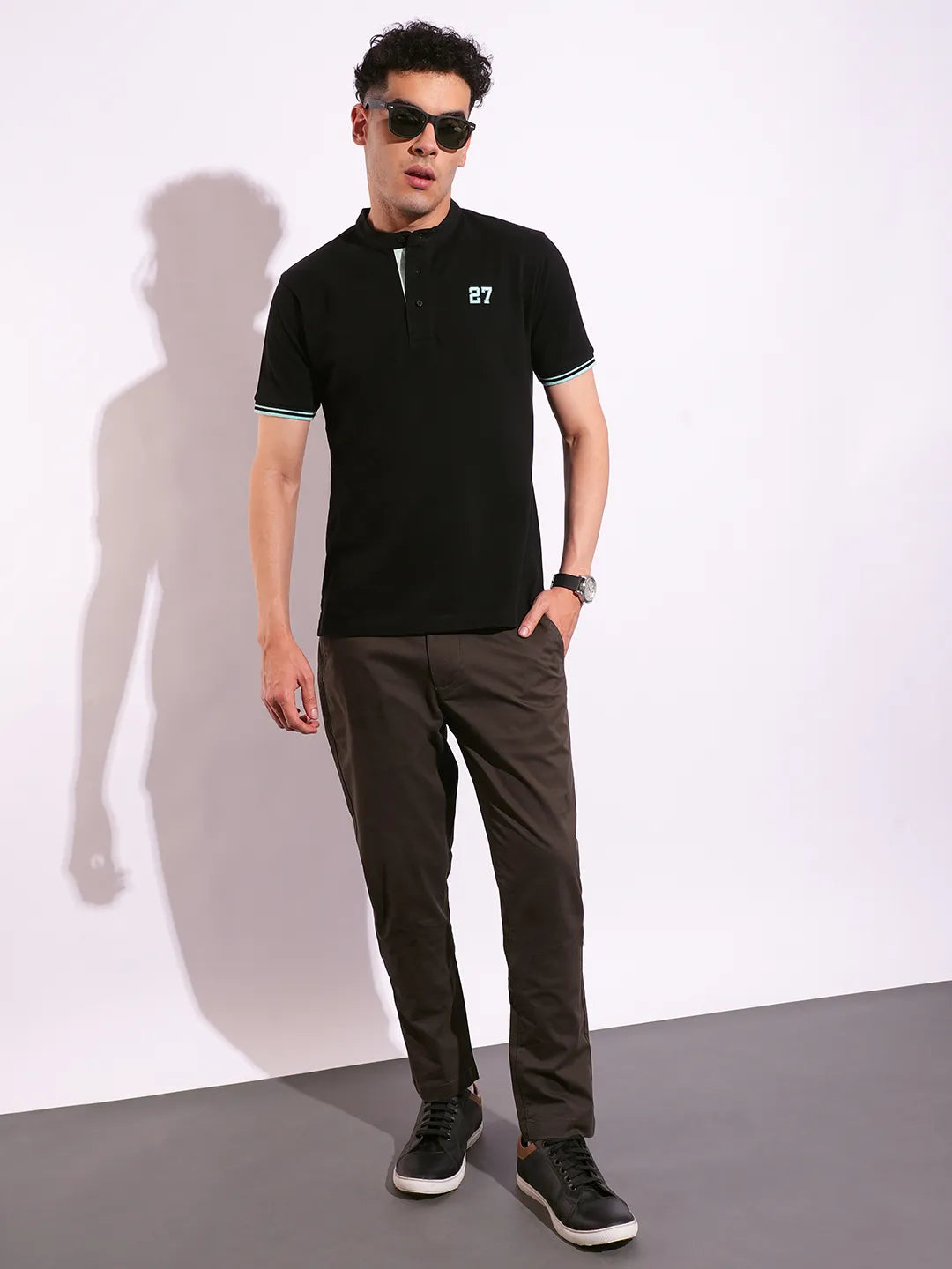 Black Regular Fit Men's Polo T-Shirt by Being Human Clothing