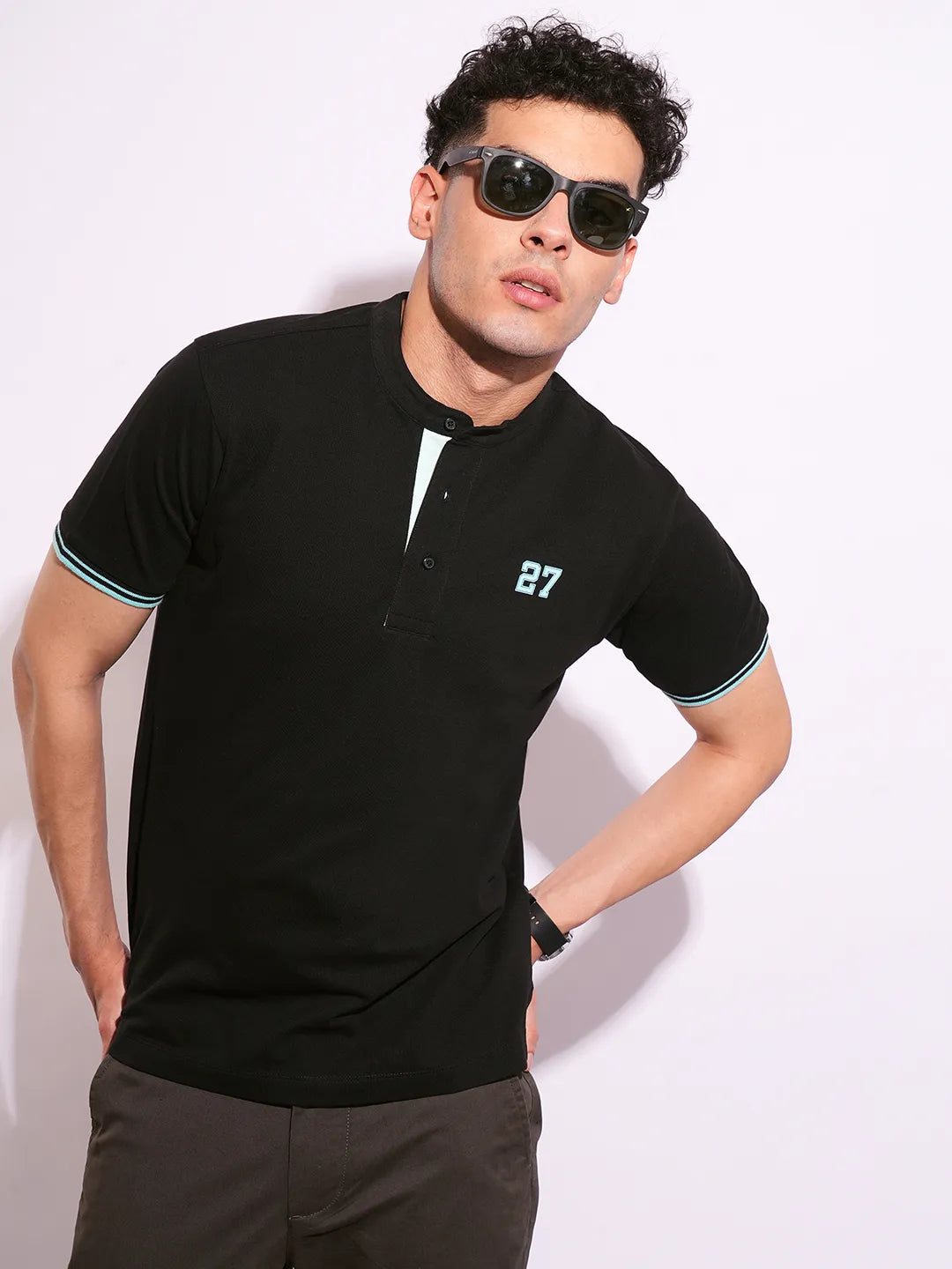 Black Regular Fit Men's Polo T-Shirt by Being Human Clothing