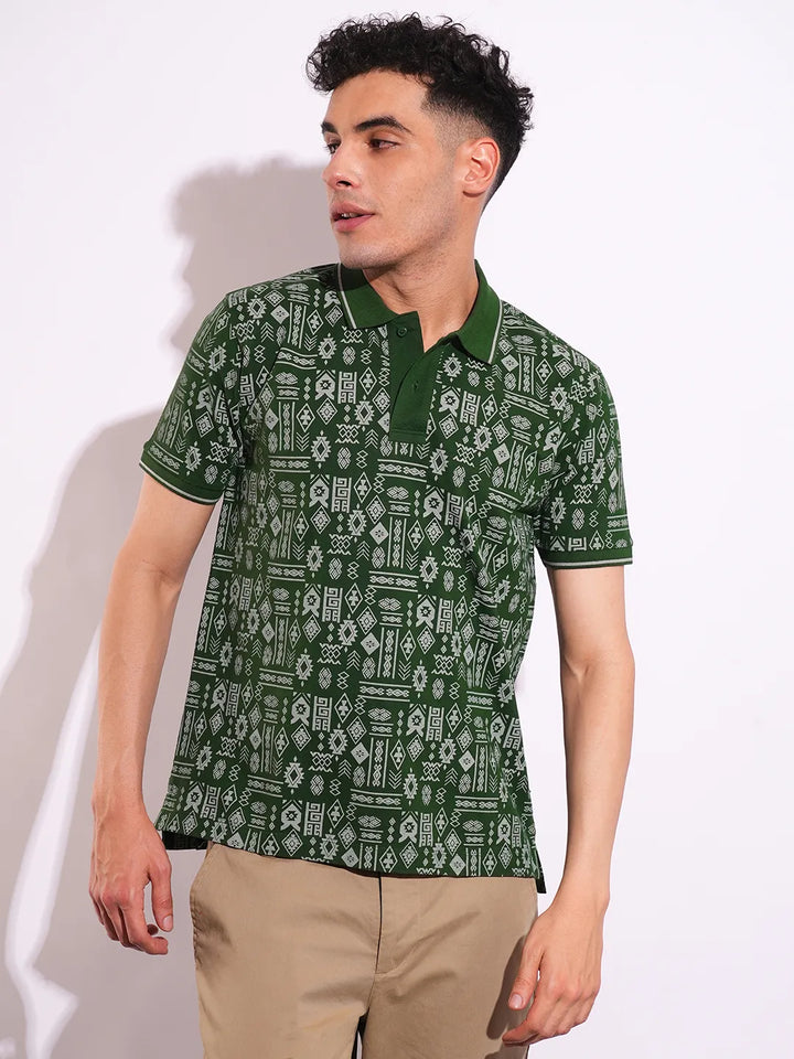 Dark Green Regular Fit Men's Polo T-Shirt