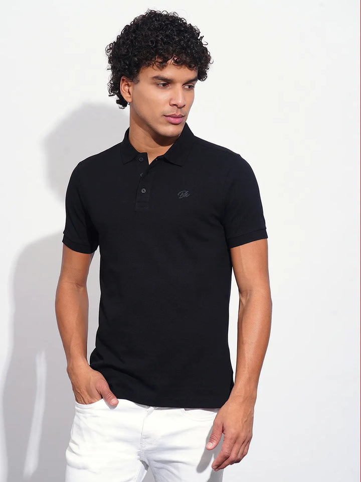 Black Regular Fit Men's Polo T-Shirt by Being Human Clothing