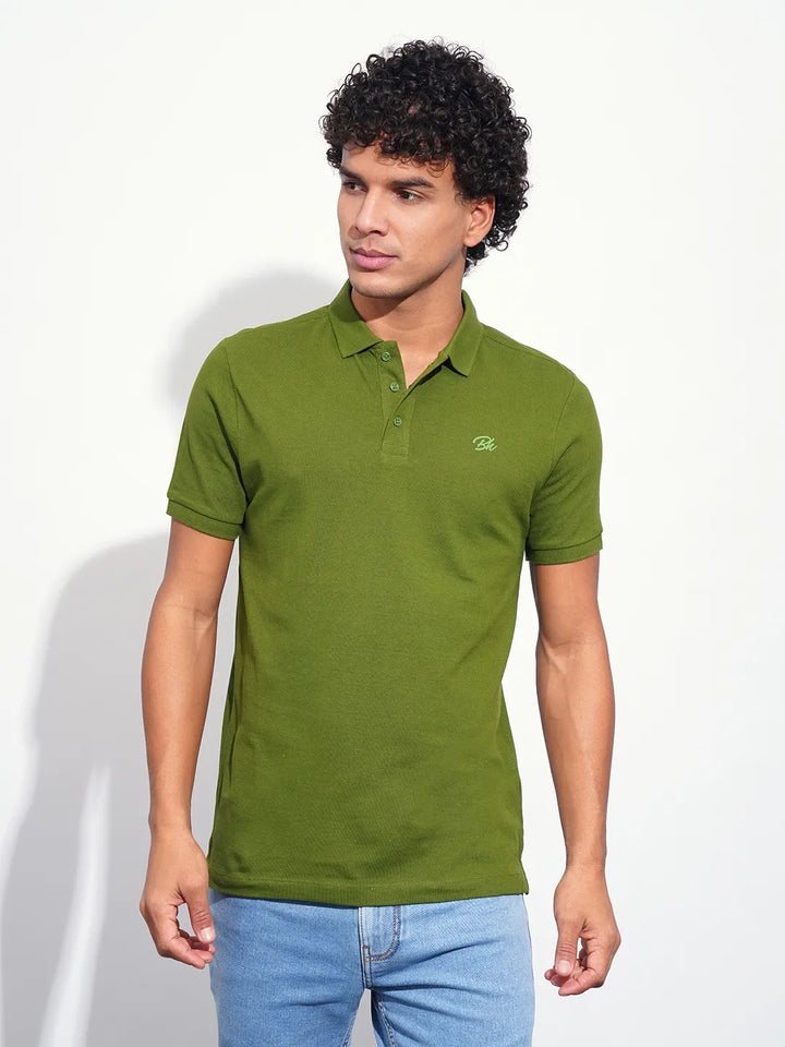 Green Regular Fit Men's Polo T-Shirt by Being Human Clothing