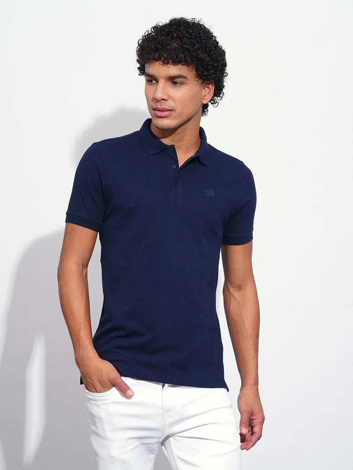 Navy Regular Fit Men's Polo T-Shirt by Being Human Clothing