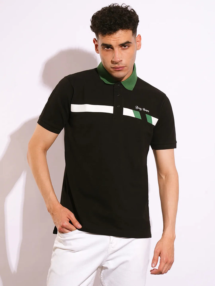 Black Regular Fit Men's Polo T-Shirt