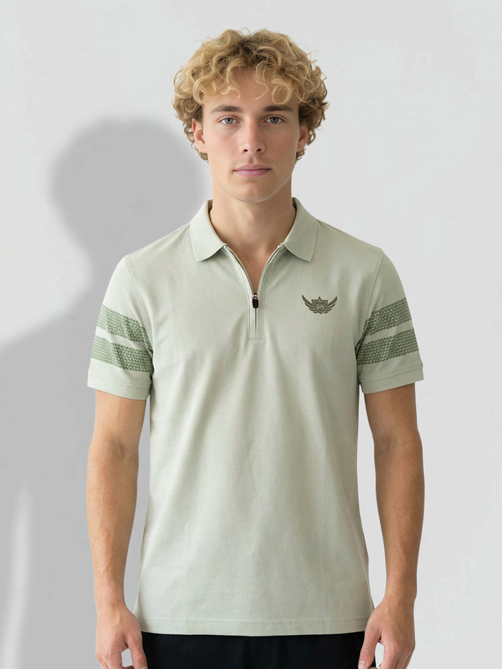 Green Regular Fit Printed Pure Cotton Half Sleeves Men's Polo T-shirt by Being Human Clothing
