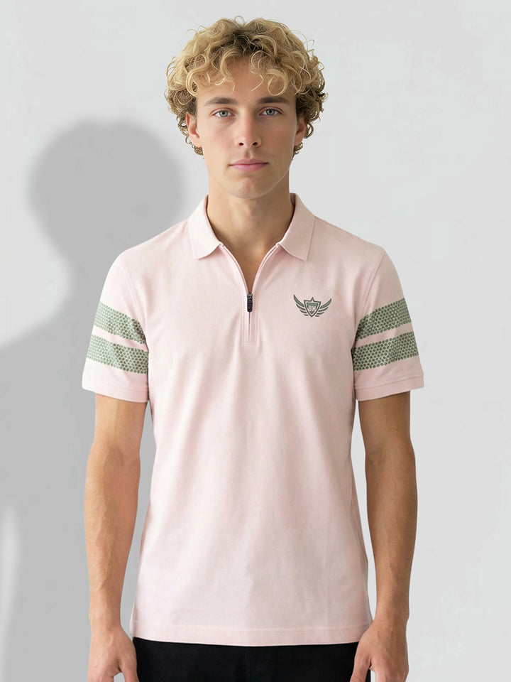 Pink Regular Fit Printed Pure Cotton Half Sleeves Men's Polo T-shirt by Being Human Clothing