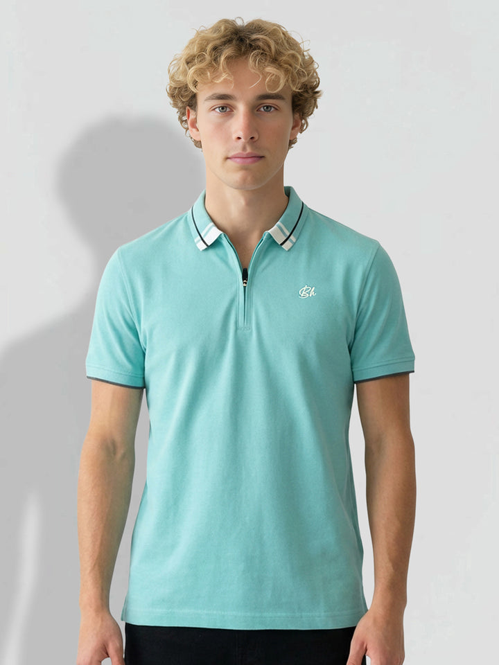 Blue Regular Fit Solid Pure Cotton Half Sleeves Men's Polo T-shirt by Being Human Clothing