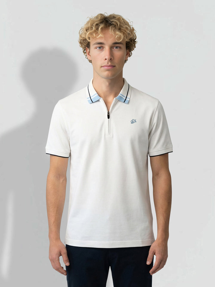 White Regular Fit Solid Pure Cotton Half Sleeves Men's Polo T-shirt by Being Human Clothing