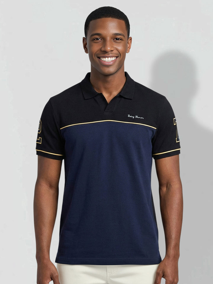 Black Regular Fit Typography Pure Cotton Half Sleeves Men's Polo T-shirt by Being Human Clothing