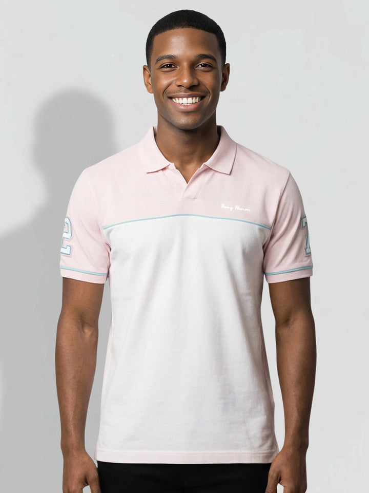 Pink Regular Fit Typography Pure Cotton Half Sleeves Men's Polo T-shirt by Being Human Clothing