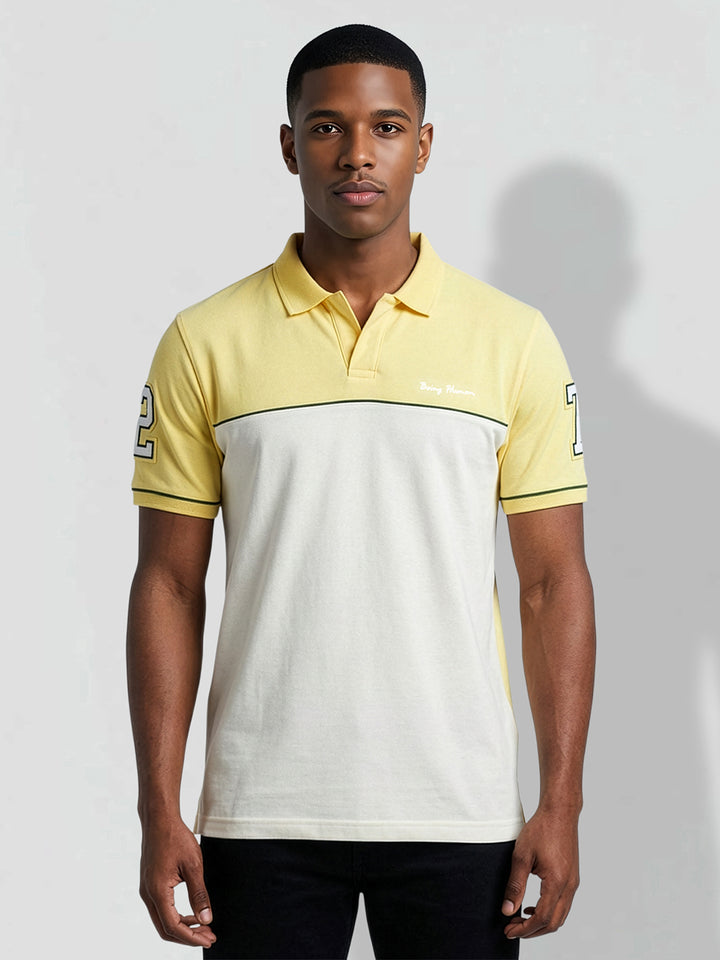 Yellow Regular Fit Typography Pure Cotton Half Sleeves Men's Polo T-shirt by Being Human Clothing