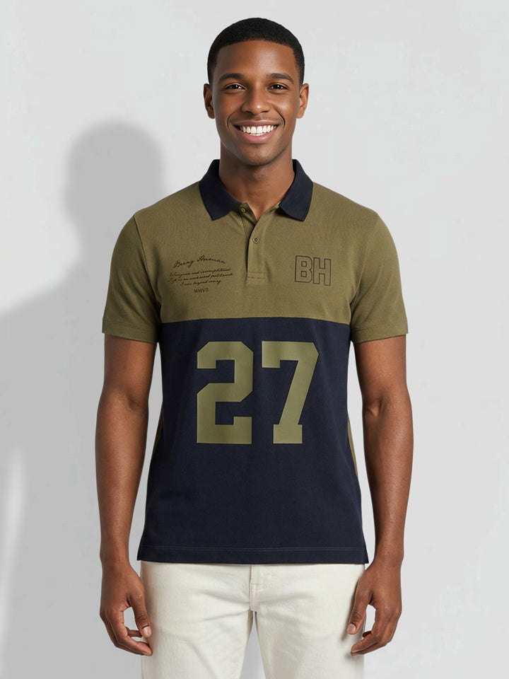 Green Regular Fit Graphic Print Pure Cotton Half Sleeves Men's Polo T-shirt by Being Human Clothing