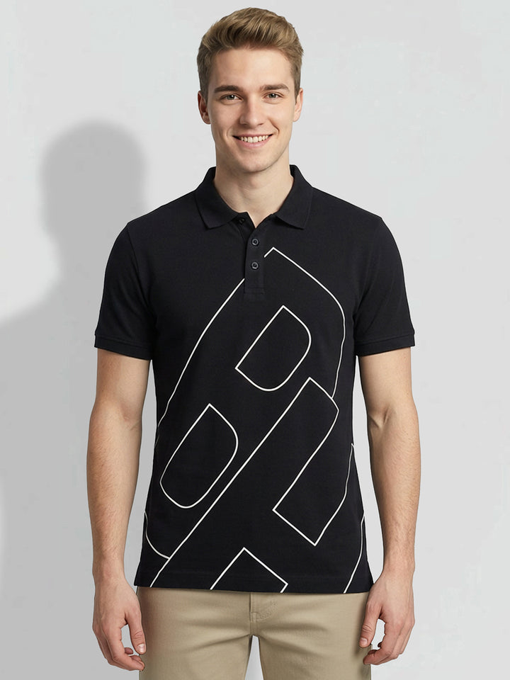 Black Regular Fit Graphic Print Pure Cotton Half Sleeves Men's Polo T-shirt by Being Human Clothing