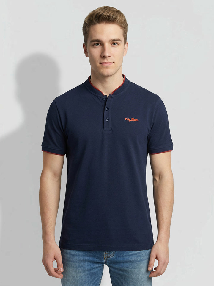 Blue Regular Fit Solid Pure Cotton Half Sleeves Men's Polo T-shirt by Being Human Clothing