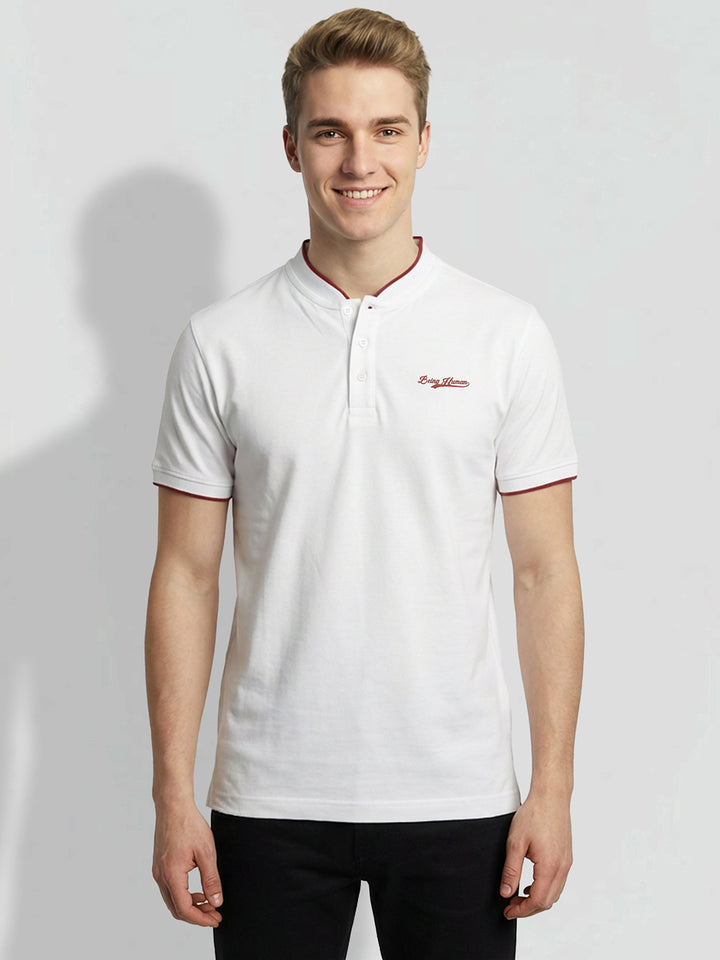 White Regular Fit Solid Pure Cotton Half Sleeves Men's Polo T-shirt by Being Human Clothing