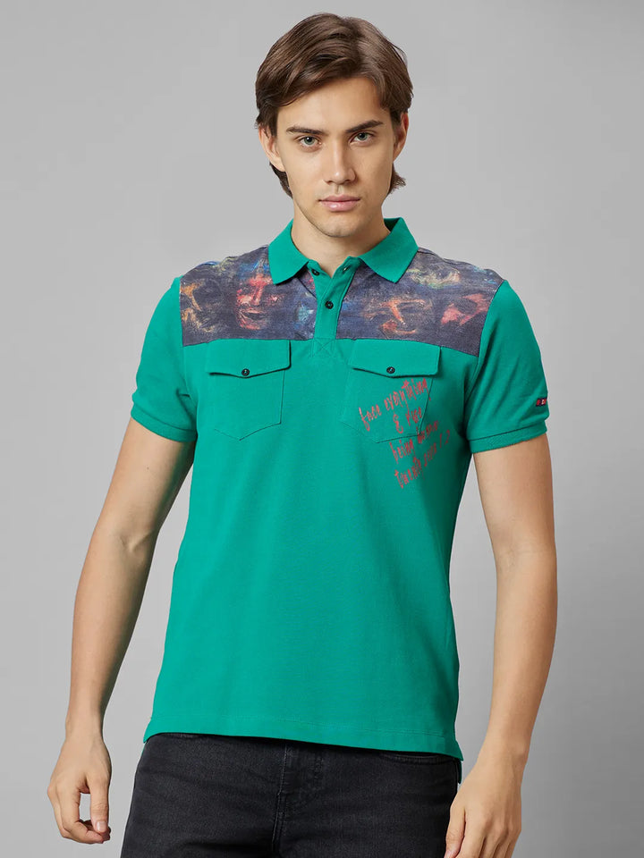 Green Regular Fit Men's Polo T-Shirt by Being Human Clothing