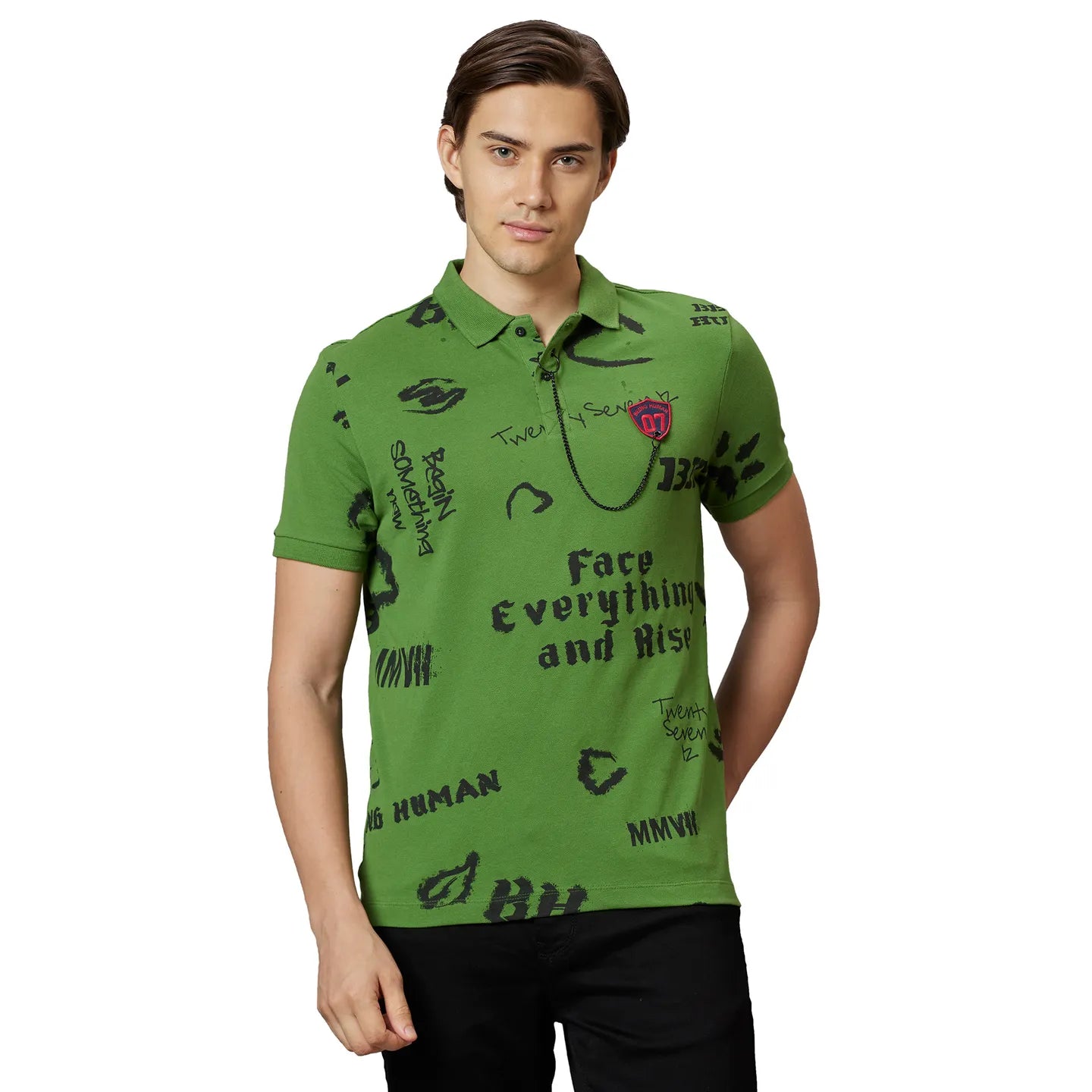 Being Human Clothing Men Regular Fit Polo Neck T-Shirts-Cactus Green