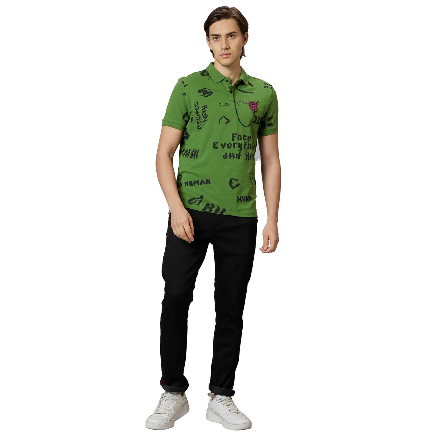 Being Human Clothing Men Regular Fit Polo Neck T-Shirts-Cactus Green