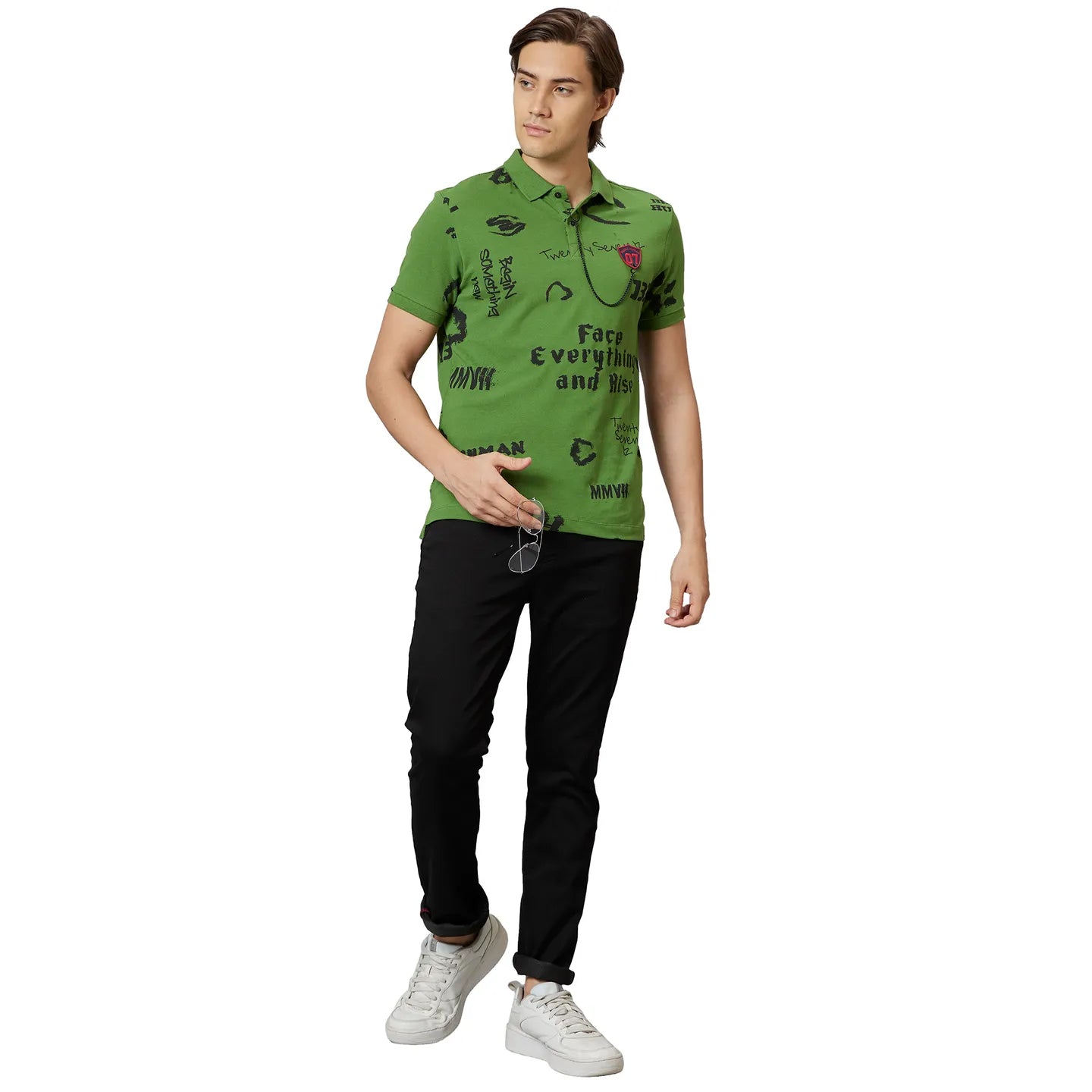 Being Human Clothing Men Regular Fit Polo Neck T-Shirts-Cactus Green