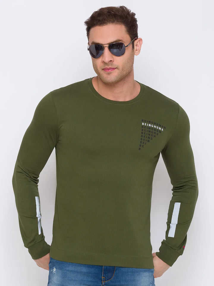 Green Regular Fit Men's Long Sleeves T-Shirt by Being Human Clothing