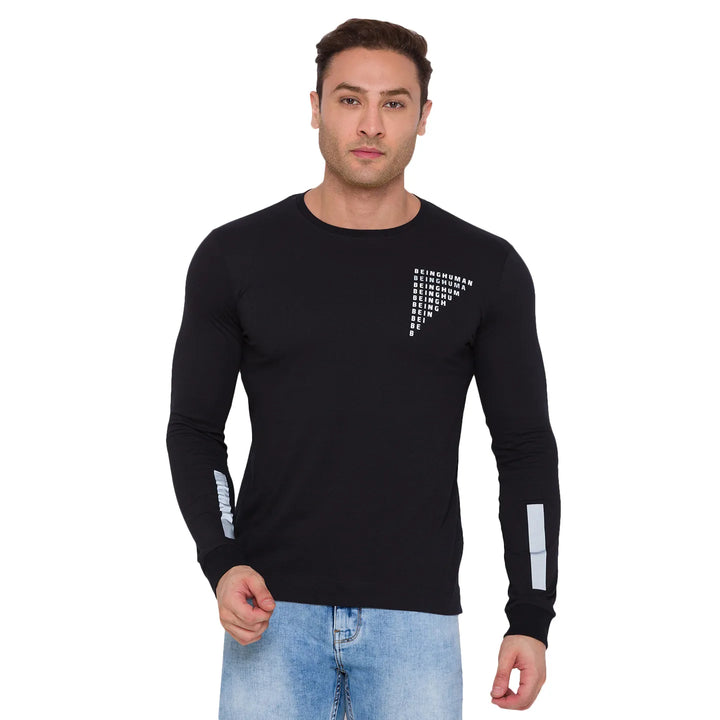 Black Regular Fit Men's Long Sleeves T-Shirt by Being Human Clothing