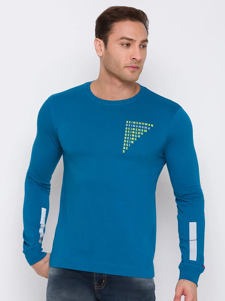 Blue Regular Fit Men's Long Sleeves T-Shirt by Being Human Clothing