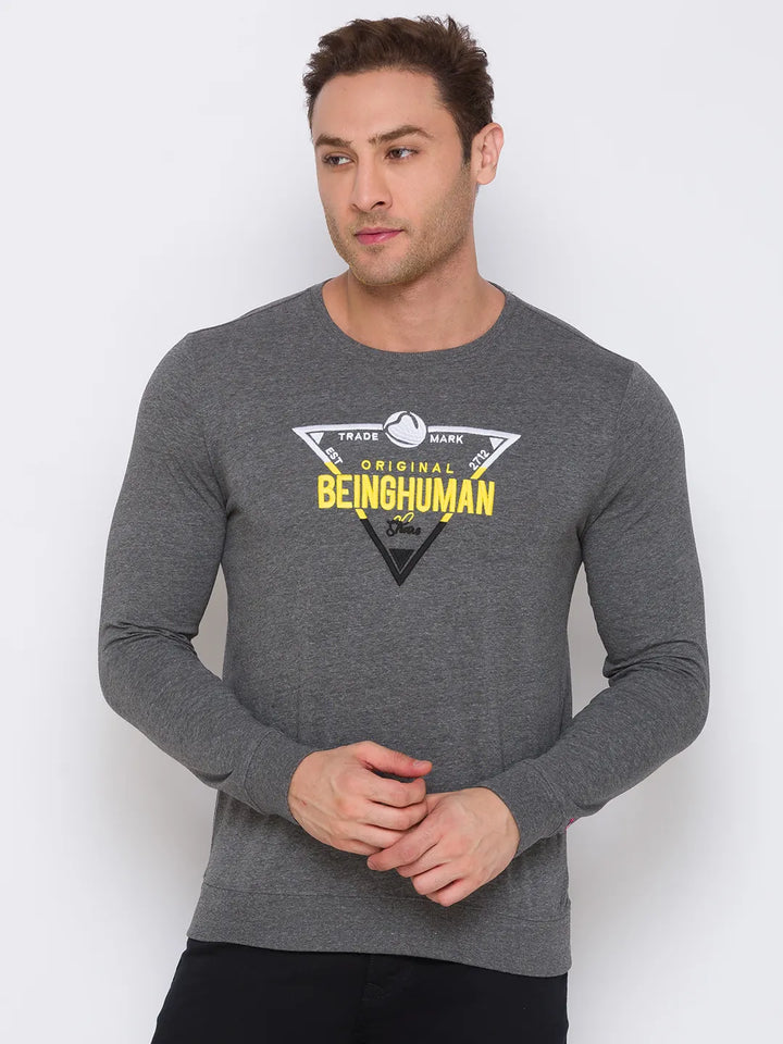 Grey Regular Fit Men's Long Sleeves T-Shirt by Being Human Clothing