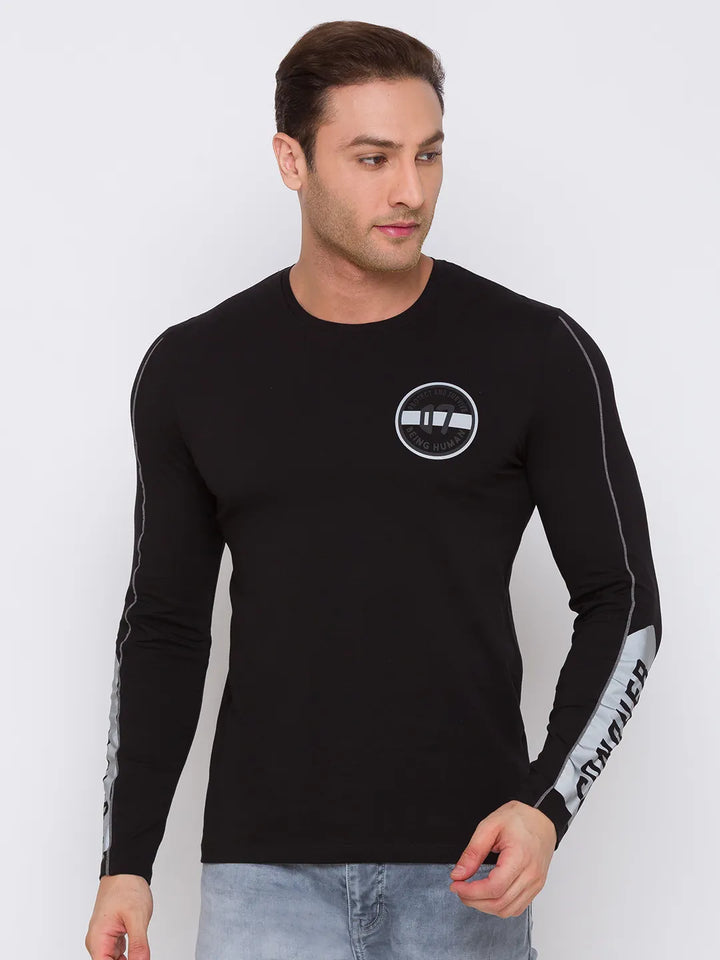Black Regular Fit Men's Long Sleeves T-Shirt by Being Human Clothing