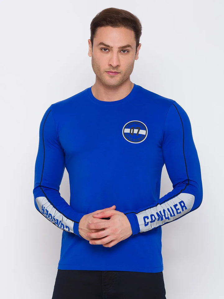 Blue Regular Fit Men's Long Sleeves T-Shirt by Being Human Clothing