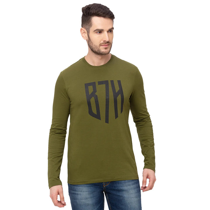 Green Regular Fit Men's Long Sleeves T-Shirt by Being Human Clothing