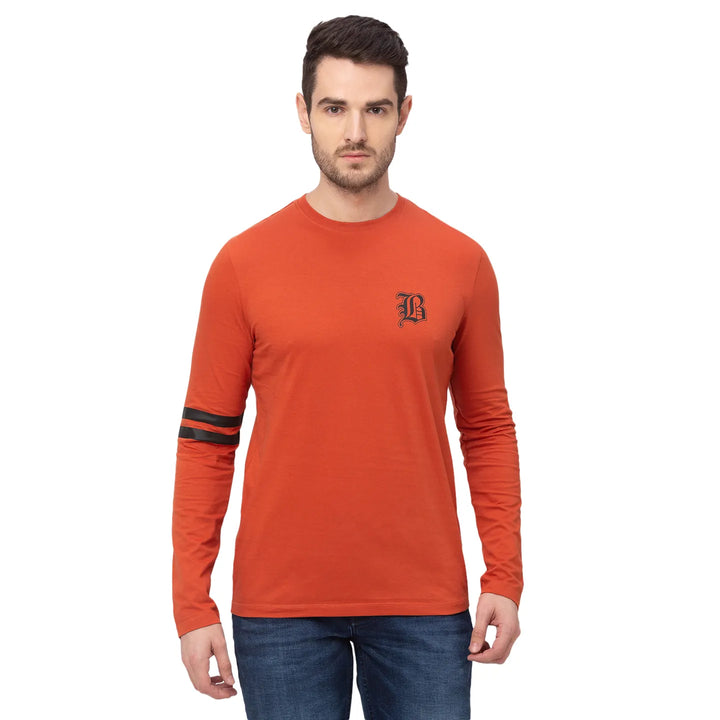 Red Regular Fit Men's Long Sleeves T-Shirt by Being Human Clothing