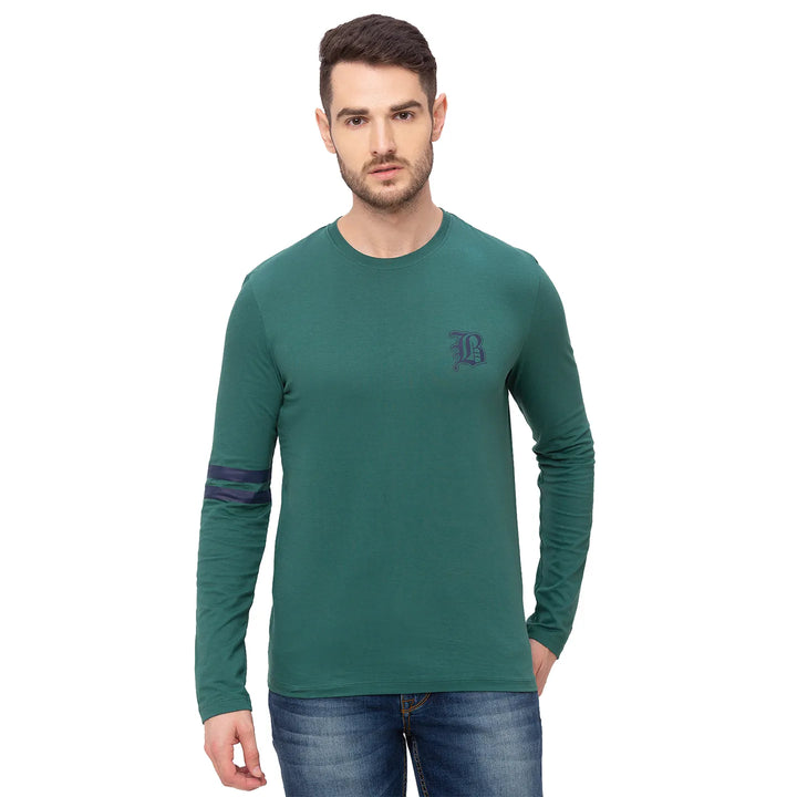 Green Regular Fit Men's Long Sleeves T-Shirt by Being Human Clothing