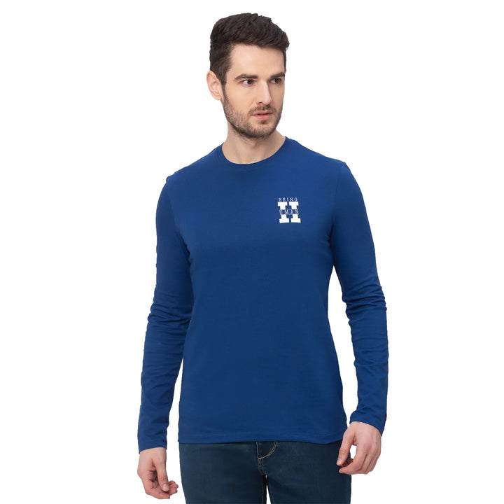 Blue Regular Fit Men's Long Sleeves T-Shirt by Being Human Clothing