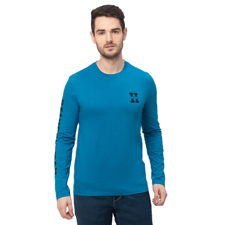 Blue Regular Fit Men's Long Sleeves T-Shirt by Being Human Clothing